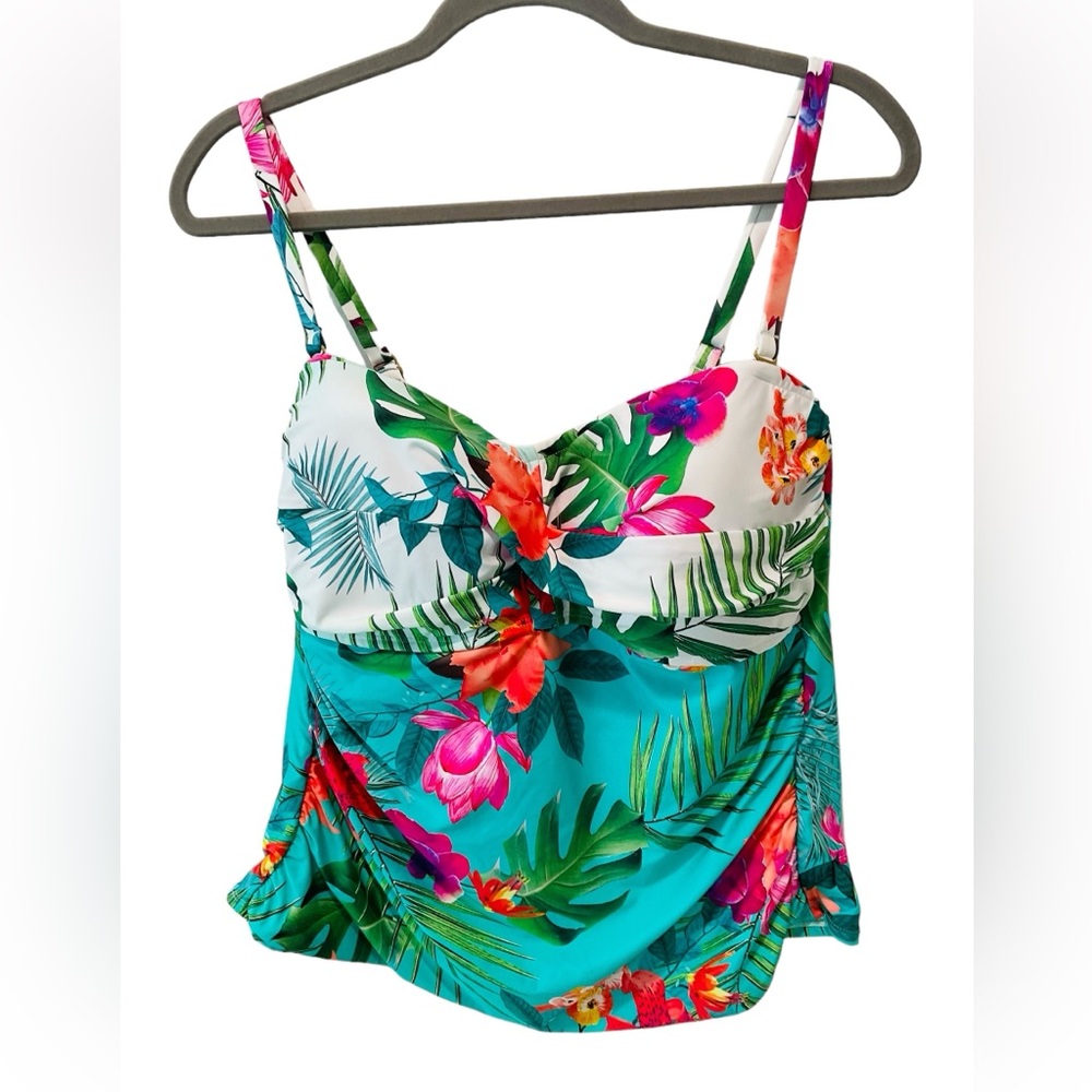 La Blanca Women's Floral Tankini Top Tummy Control Bra Multicolor Size 16W NWT👙